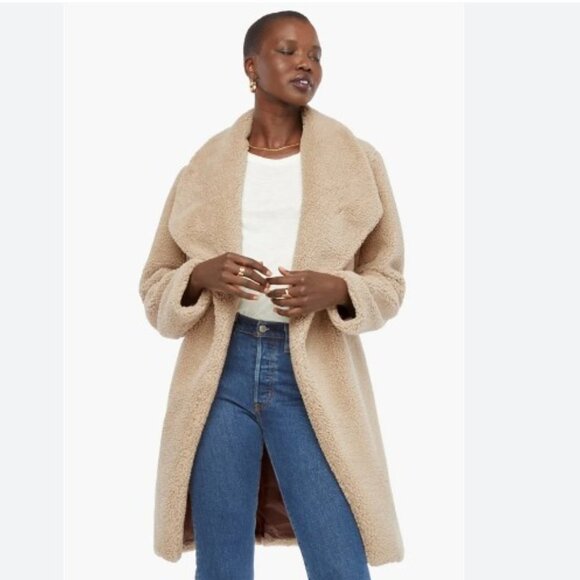 NWT JustFab 3X Drape Front Teddy Coat Sherpa Beige Camel Tan - Picture 4 of 9